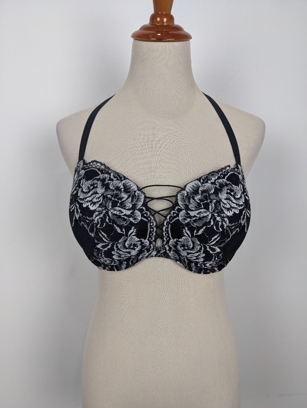 La Senza Bra Beyond Sexy Black Silver Lace Push-Up Size 38B